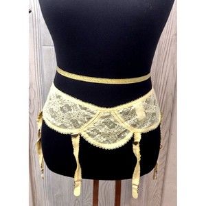 Vintage Penny's Adonna  Cotton Embroidered Garter Stocking Belt  PinUp YELLOW